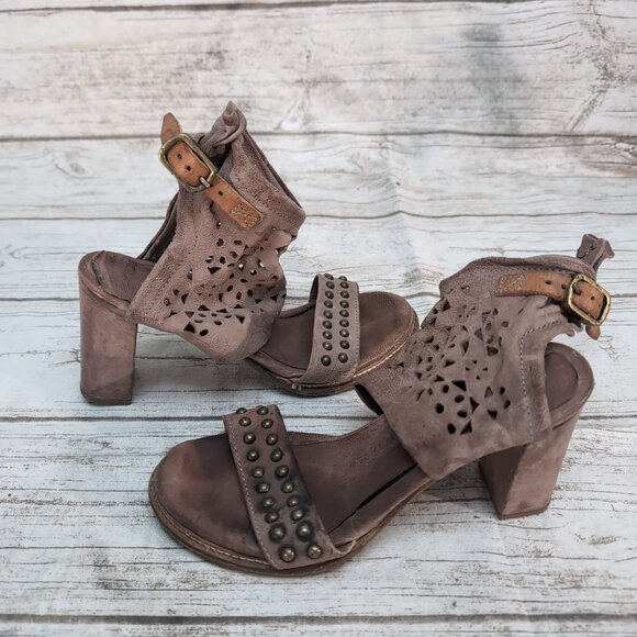 AS98 Rose Color Leather Gladiator Style Block Heel Sandals Women Size 38 - Picture 5 of 8